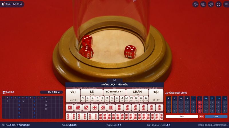 Giao diện chơi trò chơi tài xỉu tại nhà cái